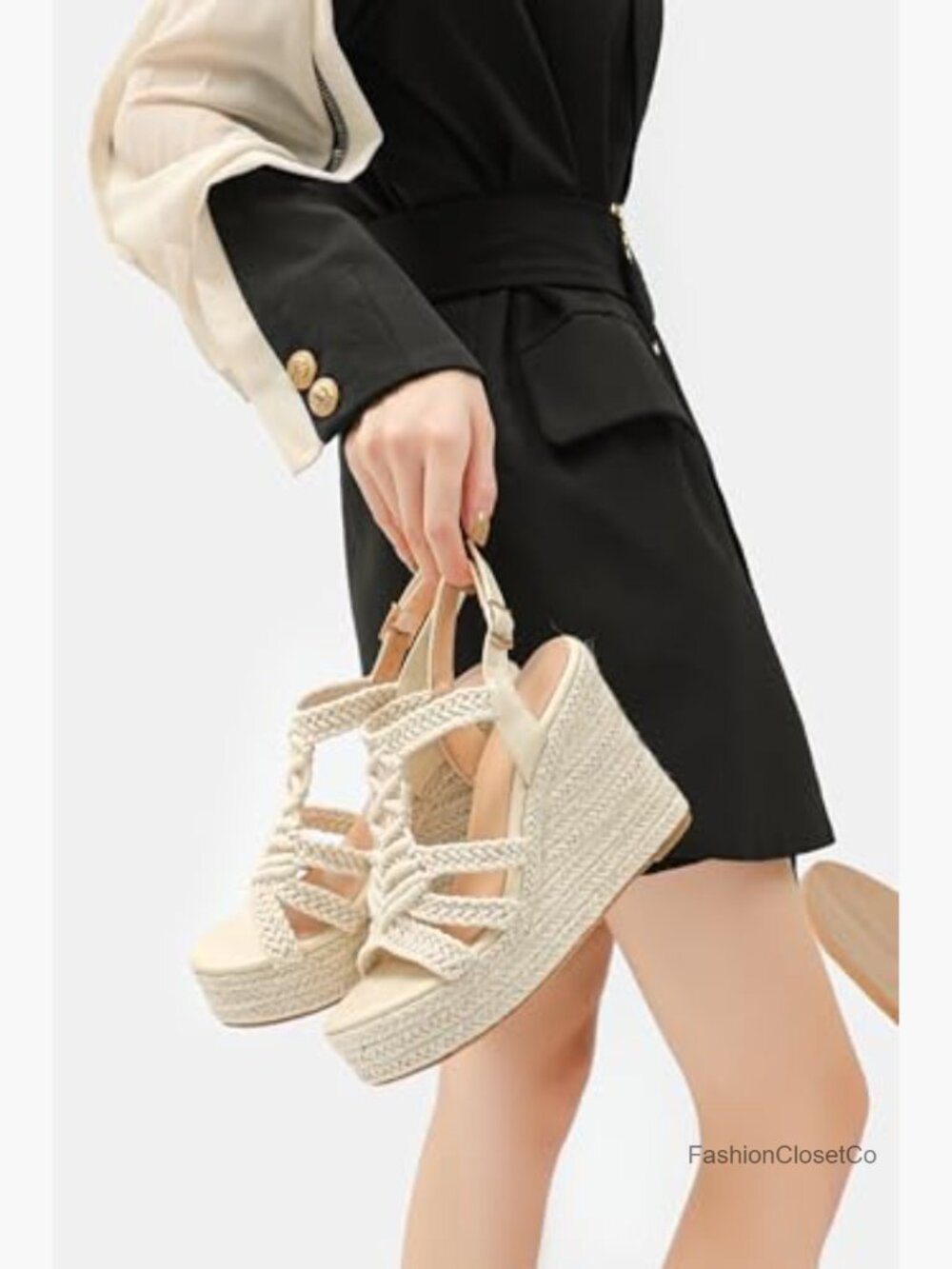 Espadrille Wedge Sandals Platform Braided Wedge Heel 4.3" Heel - Picture 3 of 7